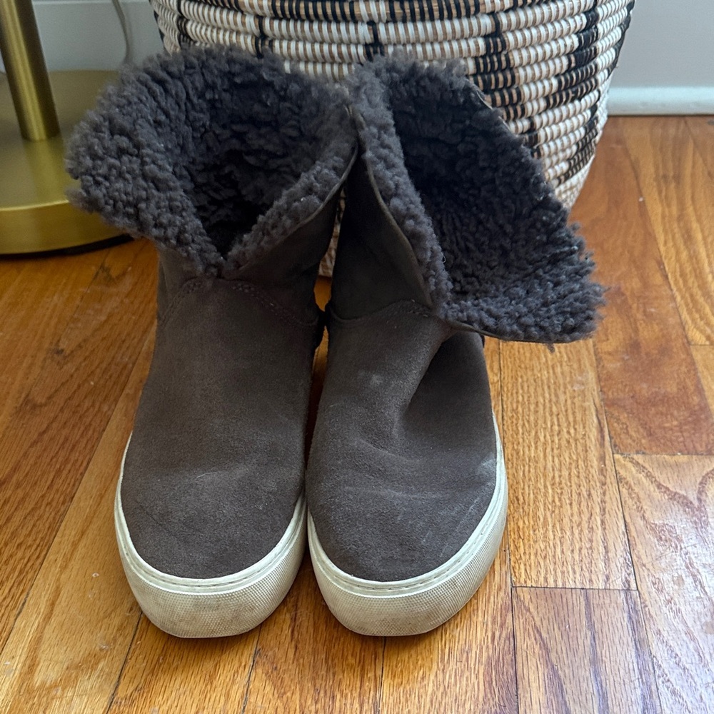 Brown Suede Fur-Lined Boots